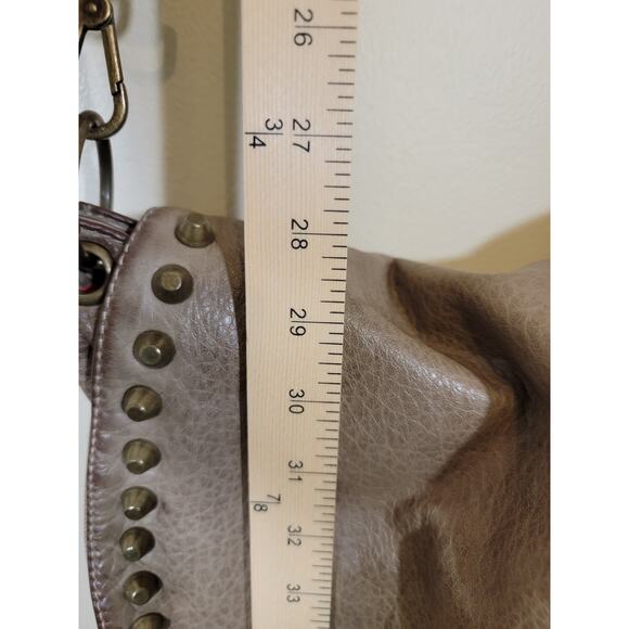Nu G Women Shoulder Crossbody Bag Studded Pebbled Finish Adjustable Strap Taupe - Picture 11 of 15